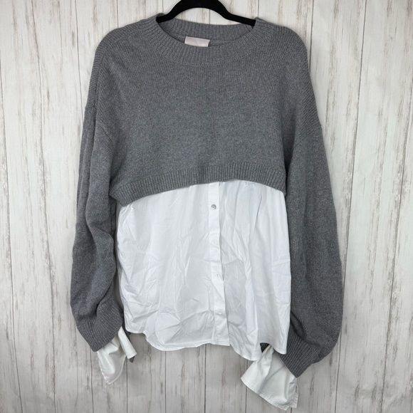 Cinq A Sept Carlota Wool Blend Knit Jumper Sweater Button Shirt Overlay Gray XL - Picture 1 of 8